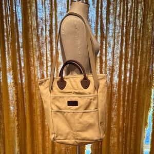 L.L. Bean Tan Canvas Briefcase with Brown Accents